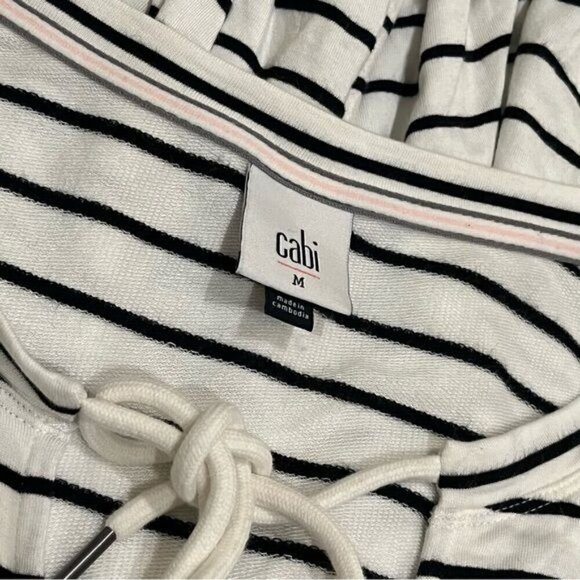 CAbi White and Black Striped Jersey Knit Long Sleeve Tiefront Size M - Picture 7 of 10